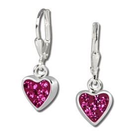 Teenie-Weenie SDO016P Children's Earrings Silver Cubic Zirconia Hearts Pink, Sterling Silver, Cubic Zirconia