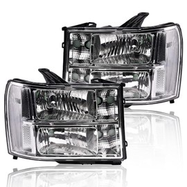 LQI Headlights Assembly Compatible with GMC Sierra 1500 2007-2013/Fit for GMC Sierra 2500HD 3500HD 2007-2014 Headlamps Clear Lens Chrome Housing GM2502283 22853029