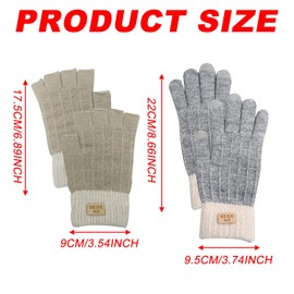 FOSDICK 2 Pairs Winter Gloves Winter Knitted Gloves Touchscreen Warm Gloves Winter Wool Gloves Unisex Gloves Fingerless Finger Thermal Gloves for Men and Women (Grey, Khaki), 2 pieces.
