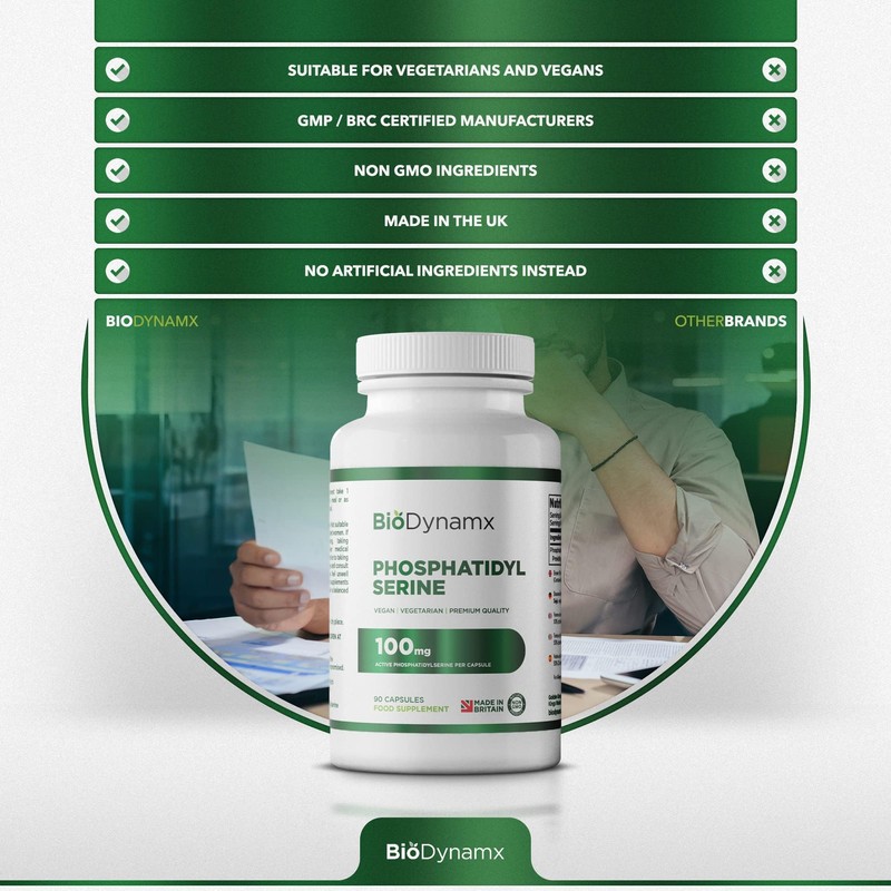 BioDynamx Phosphatidylserine | 90 Highly Effective Vegan Phosphatidylserine Capsules -