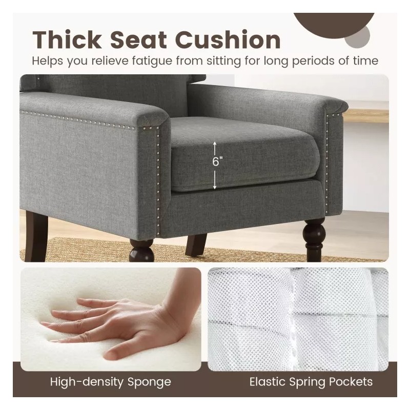 COSTWAY Modern Armchair Upholstered Living Room Chair w/Ergonomic Backrest and