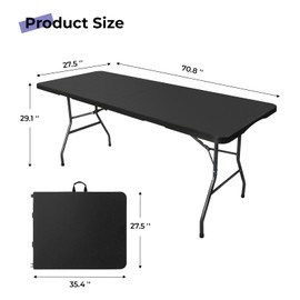 Byliable Folding Table 6ft Portable Heavy Duty Plastic Fold-in-Half 6 Foot Foldable Table Utility Dining Indoor Outdoor with Carrying Handle for Camping Picnic and Party, Black