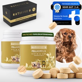 NatiVivo® [TESTSIEGER] 2x50 Tabletten hochdosiertes, probiotisches Premium Biotin+Zink Katze Hund Komplex für EIN glänzendes und schönes Fell. Gegen Haarausfall, Juckreiz und trockene Haut.