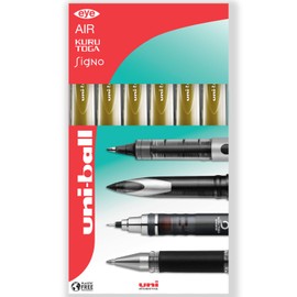 Uni Ball Gold Signo Pen Broad Metallic Gel Ink Rollerball Metal 1mm Tip Nib 0.65mm Line Width With Rubber Grip UM-153 (Pack Of 6)