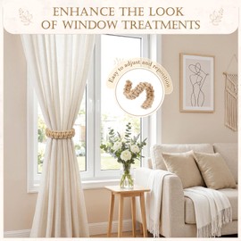 HOMEBROS Boho Curtain Tiebacks, Braided Curtain Holdbacks, Brown, 4 Pcs