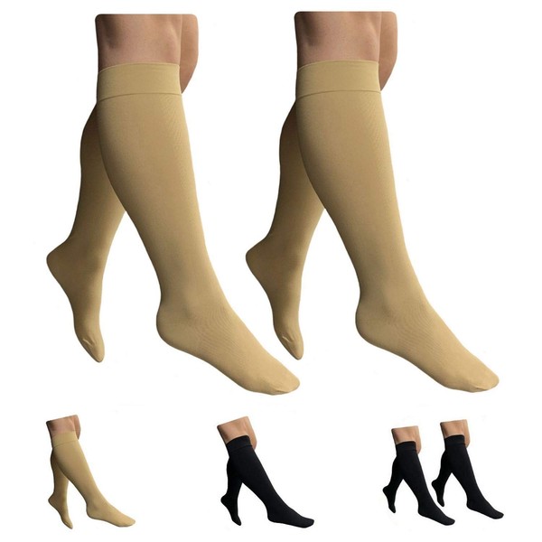 HealthyNees Closed Toe 15-20 mmHg Compression Plus Size Big Wide Leg Calf Socks (Beige 2 Pairs, 3X-Large)