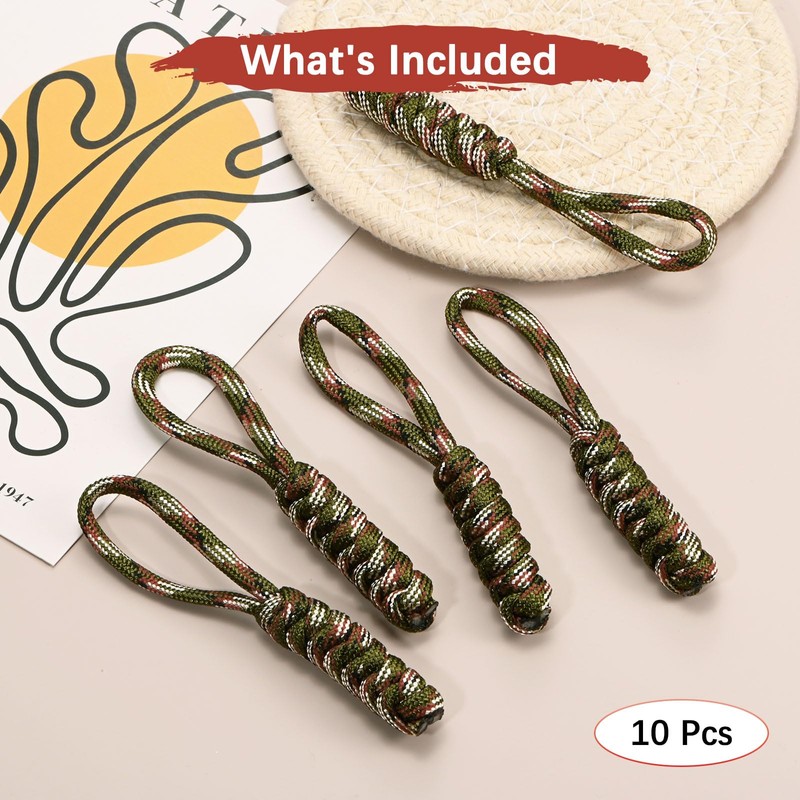 TIXIPEM Zipper Pull Replacement [10PCS] - Woven Paracord Pull Tab