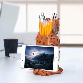 Leopard Phone Stand and Pencil Holder, Decorative Desktop Organizer, Cell Phone Display Dock