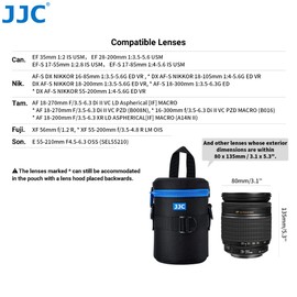JJC Deluxe Objektiv Tasche mit 1 x Umhängeband, Wasserabweisend, Schwarz, passt Objektiv Durchmesser und Höhe unter 80 x 135mm (3.1 x 5.3)