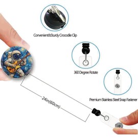 Astronaut Retractable ID Card Badge Holder with Alligator Clip, Name Nurse Decorative Badge Reel Clip on Card Holders