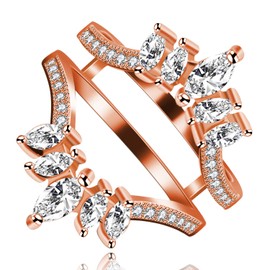 Uloveido Marquise Cut Lab Created White Diamond Wedding Band Anniversary Enhancer Guard Ring for Women Y445 (Rose Gold, Size 9)