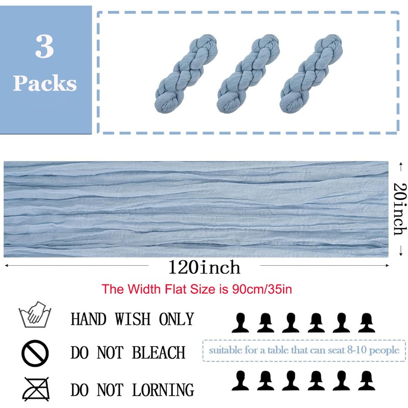 3 Pack Cheesecloth Table Runner, Table Decor Romantic Wedding Runner