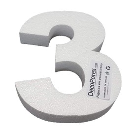 DecoPorex Polystyrene Number 3 Height 20cm for Decorations, Crafts, Birthdays and Events