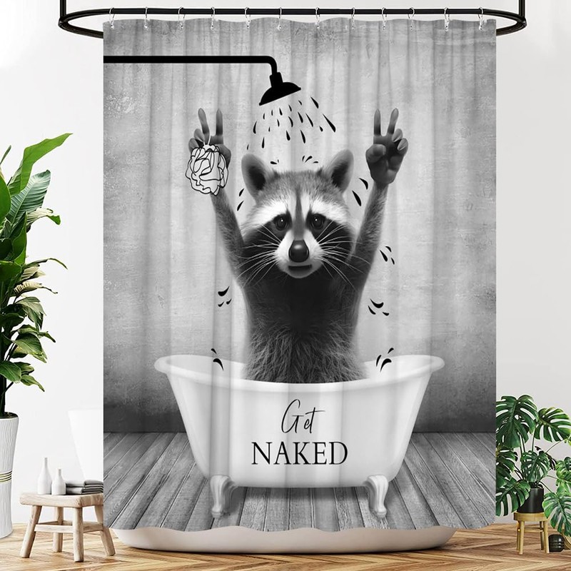 YOZSLGU Raccoon Shower Curtain Funny Animal in The Bathtub Get