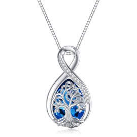 WINNICACA Tree of Life Necklace for Women s925 Sterling Silver Tree of Life Jewelry with Blue September Sapphire Birthstone Necklace for Mother Fashion Infinity Pendant for Wife Christmas Gifts, Sterling Silver, Zircon