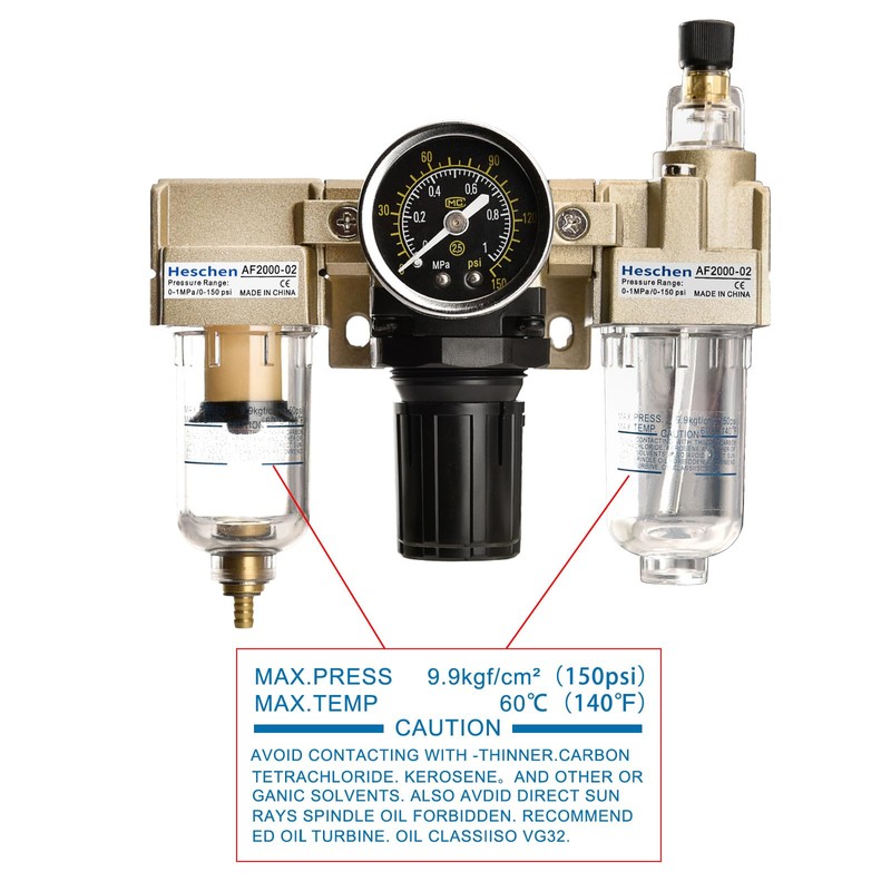 Heschen AC2000-02 Air Source Regulator 0-1 MPa PT 1/4 Inch