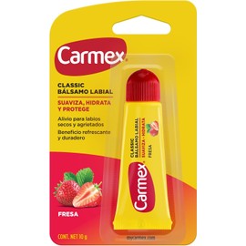 Carmex, Bálsamo Labial Hidratante Classic en Tubo sabor Fresa, para Labios Secos y Agrietados, Protege y Suaviza, 10 gr