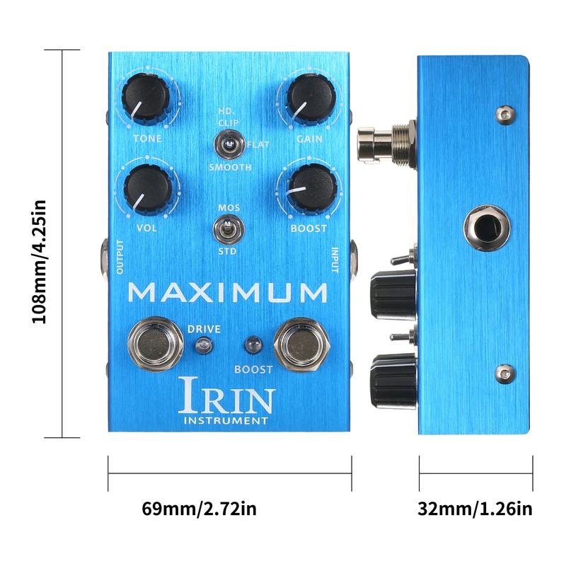 IRIN Overdrive Guitar Effect Pedal 2 Toggle Mode Switch Tone/Gain/Volume/Boost