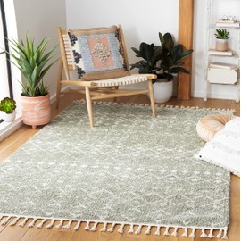 SAFAVIEH Berber Fringe Shag Collection Accent Rug - 4' x 6', Sage & Ivory, Design, Non-Shedding & Easy Care, 1.2-inch Thick Ideal for High Traffic Areas in Entryway, Living Room, Bedroom (BFG516W)