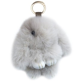 Xsclpomddy Bunny Keychain Soft Cute Faux Rabbit Fur Fluffy Pompom Keyring for Car Handbag Lovely Charm Ring,apricot,7in