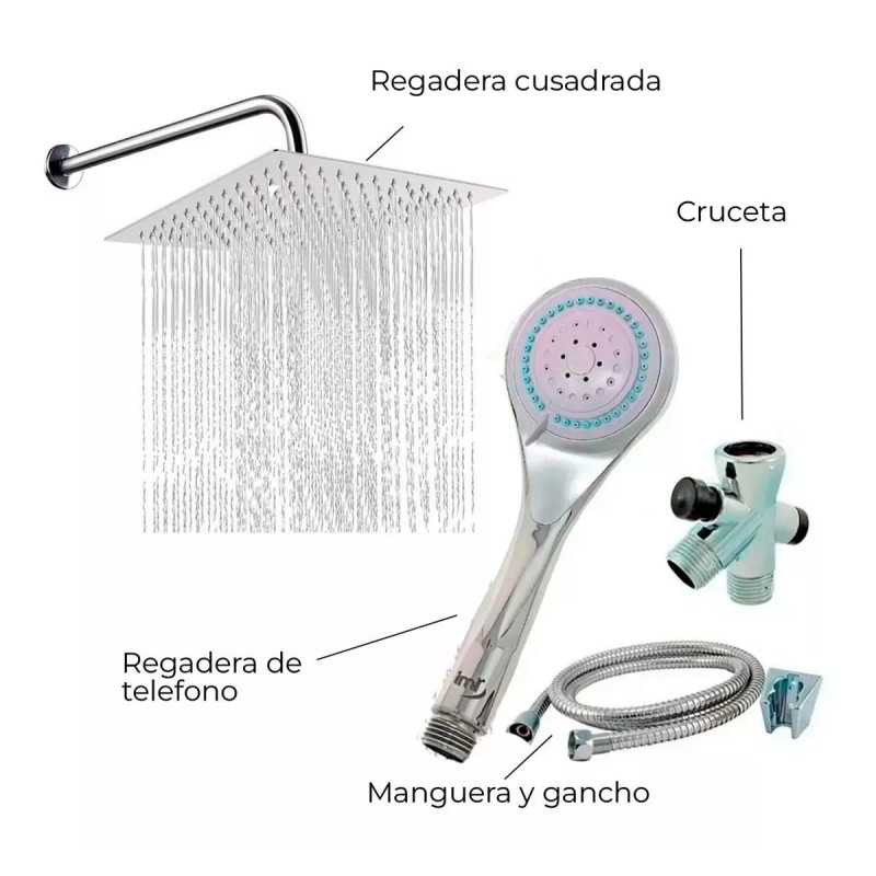 IML Regadera Cuadrada + Tubo 50cm + Regadera Telefono 2