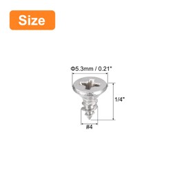 sourcing map #4x1/4" Flat Head Sheet Metal Screws, 50pcs Phillips Drive Wood Screws 304 Stainless Steel Self Tapping Screws