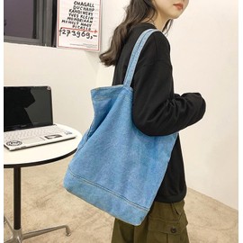 YunZh Canvas Bag Denim Tote Shoulder Handbag Shopping Travel Pockets Reusable Grocery Bags