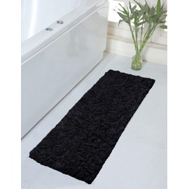 Home Weavers Bell Flower Collection 21"x54" Runner 100% Cotton Tufted Bath Rugs, Extra Soft and Absorbent Bath Rugs, Non-Slip Bath Mats, Machine Washable, Bathroom Bath Mats for Floor, Black