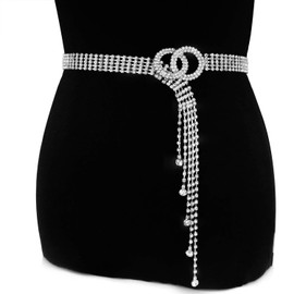 YooAi Crystal Waist Belt for Women Rhinestone Chain Belt O-Ring Waistband for Dress Silver 120cm