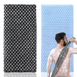 2Pcs Japanese Exfoliating Towel,Exfoliating Shower Towel,Extra Long Exfoliating Washcloth for Men Women,Exfoliating Body Scrubber for Cleaning&spa (Black+Blue)