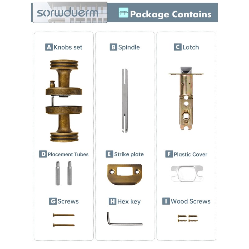 SORWDUERM 1 Pack Antique Brass Bronze Door Knob Interior Privacy