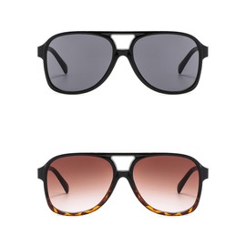 IKUVNA Vintage Aviator Sunglasses for Women Men 70s Glasses Retro Oversized Yellow Lens Shades (2Pack Black+Leopard Brown)