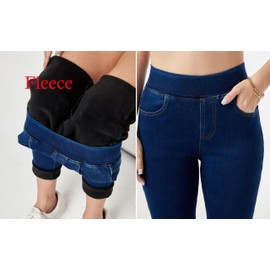 heipeiwa Women's Fleece Lined Jeans Winter Jeggings Thermal Flannel Lined Tummy Control High Waisted Pull on Skinny Jeans