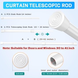 WindBreath Spring Tension Rods 29-42 Inches Adjustable Small Short Curtain Rod No Drill Anti-slip for Windows,Kitchen,Bathroom,Doors,Closet,Doorway 30 to 41 inch (White)