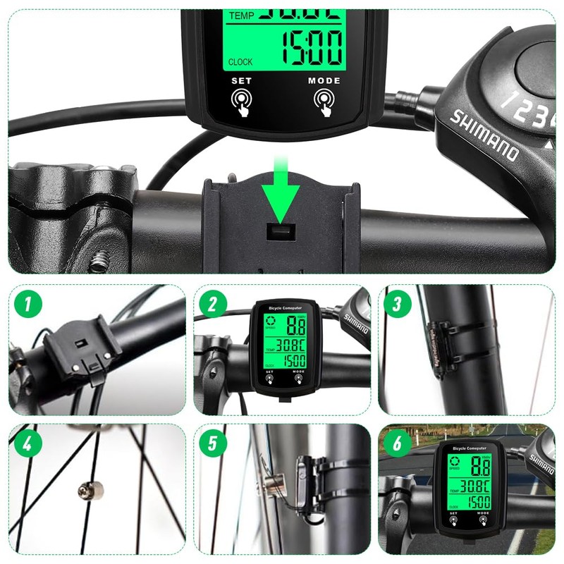 SKIKHN Digital Bicycle Computer, Speedometer Bicycle, 19 Functions Waterproof with