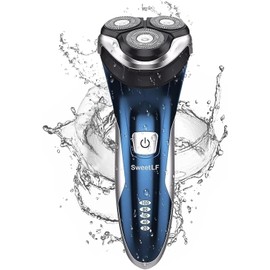 SweetLF SWS7105 Elektrorasierer für Herren, trocken und nass, wiederaufladbar, mit 3D-Drehköpfe, 100 % wasserdicht und 120 min Batterielebensdauer
