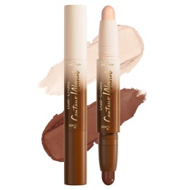 Erindeシェーディング＆ハイライト、ノーズシャドウ、シェーディング スティック、ダブルスティック、#22ミディアム、輪郭メイク、パール、立体感長持ち、マルチ、防水防汗、自然な立体感、崩れない、ルミナイザー、初心者に優しい