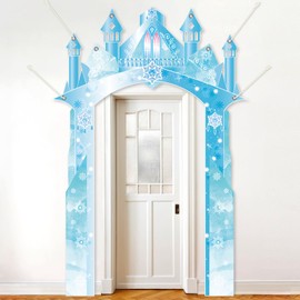 Winter Snow Castle Party Door Banner Ice Snow Themed Decoration Door Hanging Winter Door Backdrop Photography Banner for Holiday Christmas Snowflake Birthday Party Princess Photo Booth Props Supplies