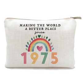 50th Birthday Gifts Women, Travel Makeup Bag, Linen Cotton Cosmetic Bags for Women, Funny Toiletry Bag, 50 Year Old Birthday Gifts Ideas for Her, Mom, Wife, Sister, Mothers Day, Grandma, 1975 Anniversary Gifts (1975 Year)