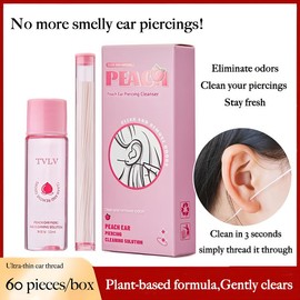 AKIESY Ear Hole Cleaning Thread, Peach-Scented Deodorizing Ear Cleaning Solution, Piercing Holes Clean Kit, 60/120/180 lines set 1Psc:_1psc