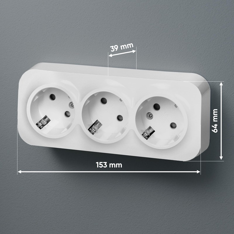 Miratic Wall Socket Surface-Mounted 2P+Z Schuko IP20 (3 Sockets)