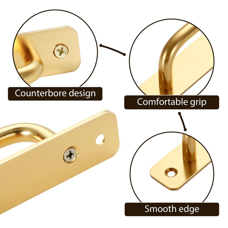Malimali 4 Pack Gold Barn Door Handles, 5" Hole Center