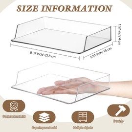 Fuyoooo 2 Pcs Paper Organizer for Desk Stackable Plastic Paper Tray Office Organization and Storage 9.37 x 5.91 x 1.57 Inch Stacking File Trays Rectangular Letter Tray for Office Desktop (Clear)