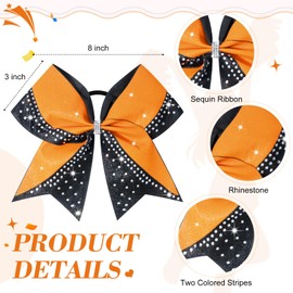6PCS Glitter Cheer Bow Large Cheer Bows Rhinestones Hair Bows Girls 8"Cheerleading Bows Bulk Elastic Band Ponytail Holder for Teen Girls College Sports Competition Orange Black