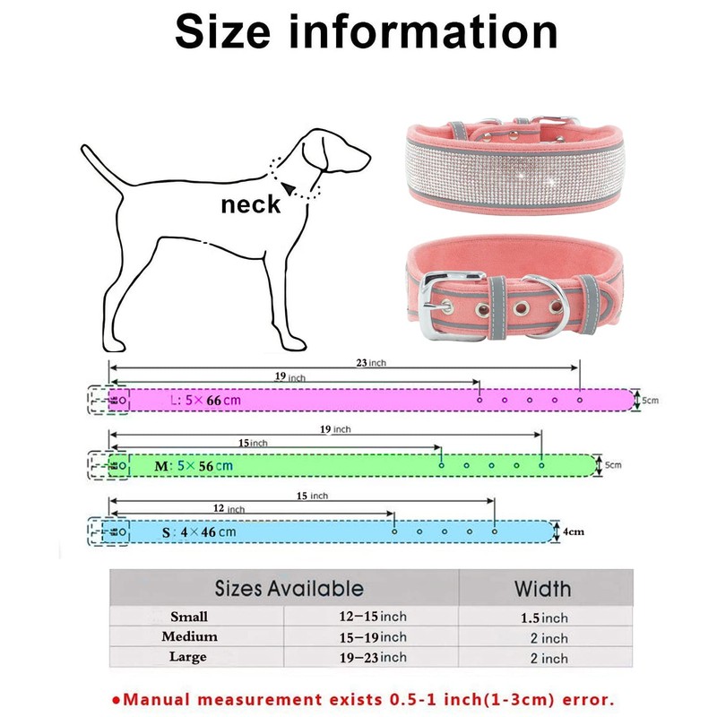 Pimaodog Rhinestone Dog Collar, Dazzling Sparkling Soft Suede Reflective Large