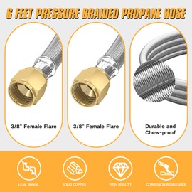 MEFUN 6 Feet High Pressure Braided Propane Hose Extension with Conversion Coupling 3/8" Flare to 1/2" Female NPT, 1/4" Male NPT, 1/8" NPT Male,3/8" Male NPT, Male Flare for BBQ Grill, Fire Pit, Heater