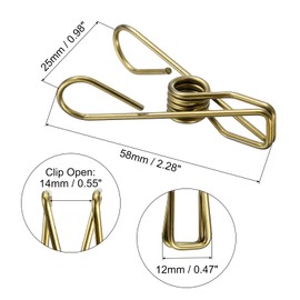 uxcell 40Pcs Stainless Steel Clothespins Laundry Pegs Multipurpose Utility Clips for Holding Clothes Snack Bag Clamps - 58mm Gold