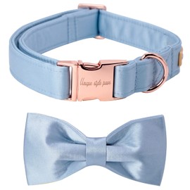 Unique style paws Dog Collar, Blue Silk Dog Collar with Bow, Soft Bowtie Adjustable Pet Collar Gift for Female or Male Small Dogs