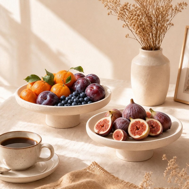 Natural Travertine Fruit Bowl for Kitchen Counter 10.2"
