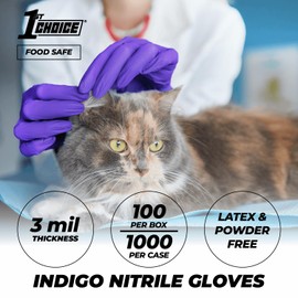 1st Choice Exam Indigo Nitrile Gloves, Case of 1000, 3 mil, Size Medium, Latex Free, Powder Free, Textured, Disposable, Non-Sterile, 1EINM
